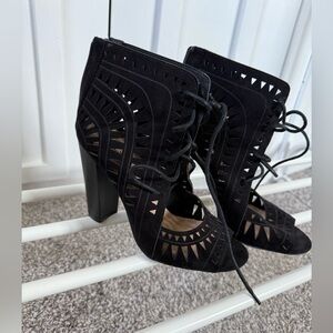 JustFab Black Cutout Heeled Boots
